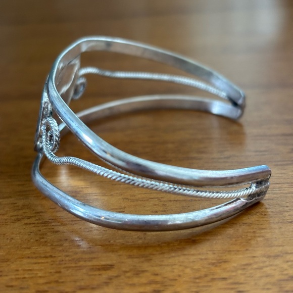 Vintage Mexican Silver Abalone Cuff Bracelet - Picture 2 of 10